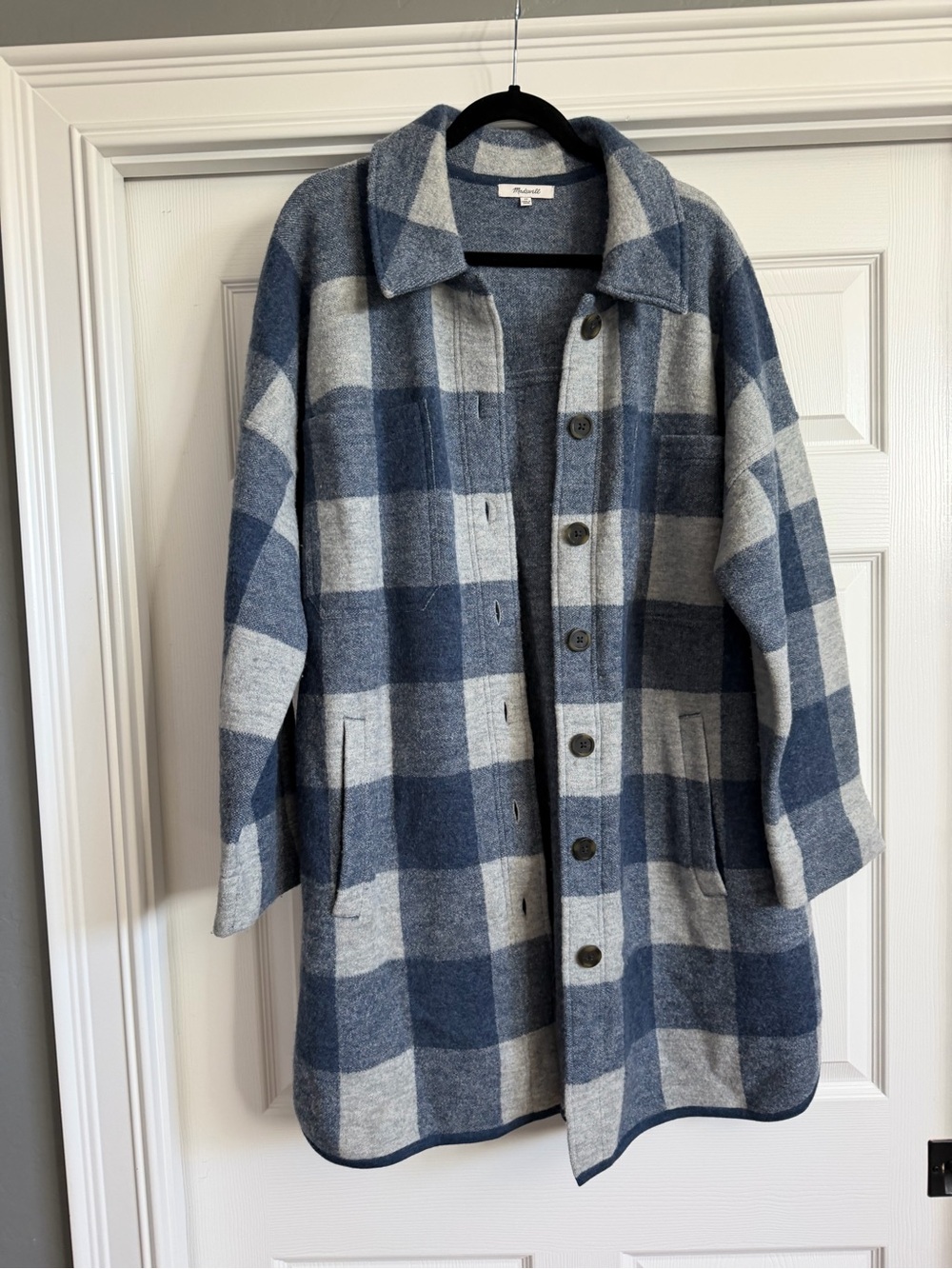 Madewell Wool blue and gray check coat
